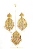 Gold Finished Navratan Jadau Earring Tikka Set By PTJ