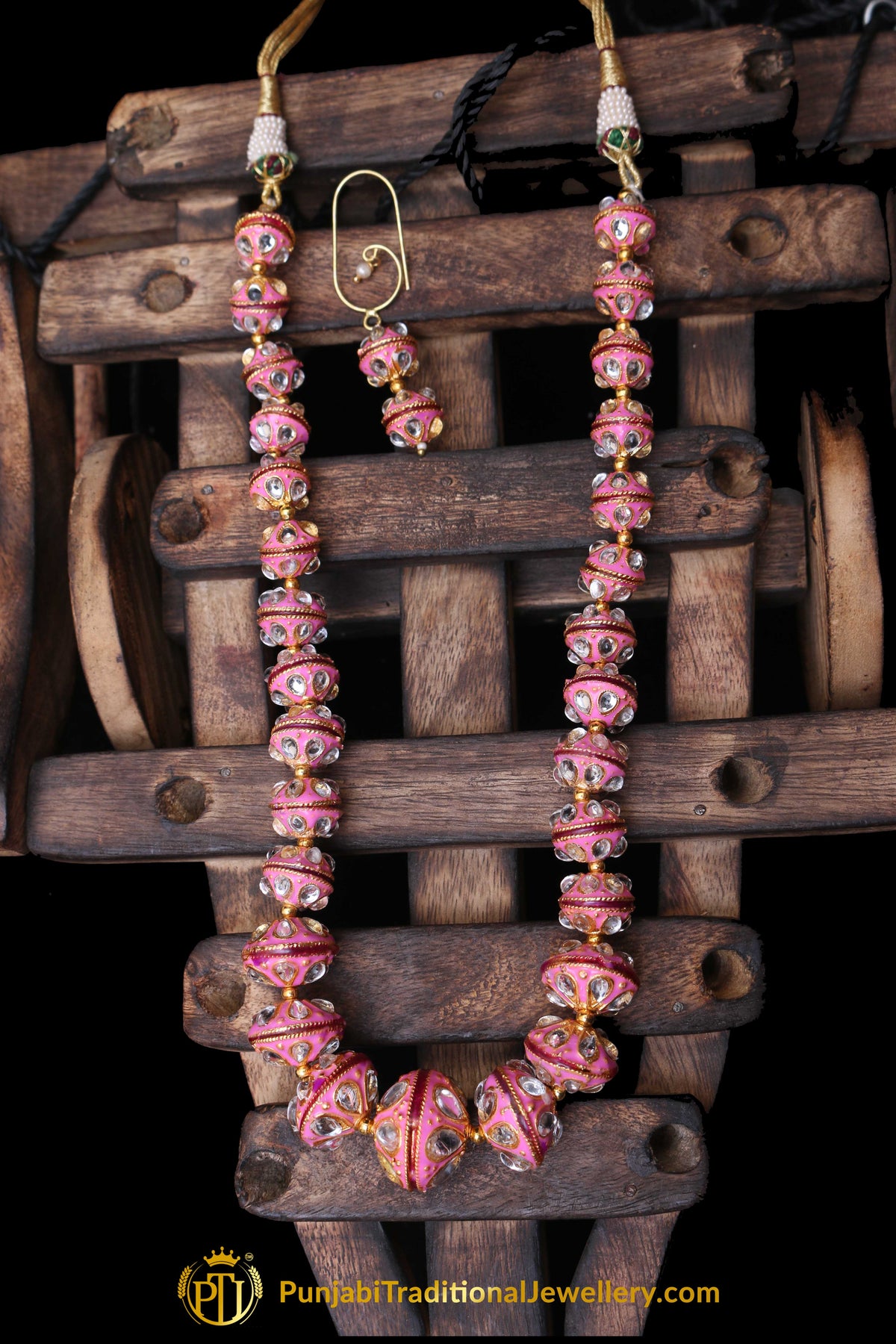 Pink Kundan Mala Meena Necklace Set By Punjabi Taditional Jewellery