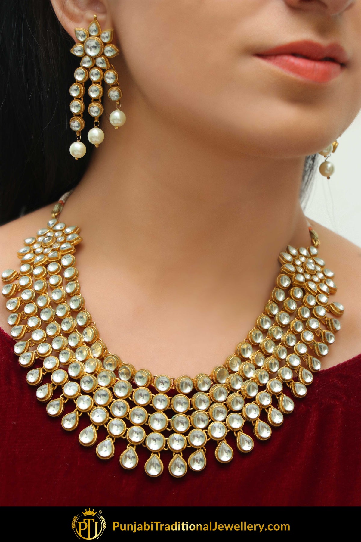Haajar Gold Finished Kundan Necklace Set | Punjabi Traditional Jewellery Exclusive