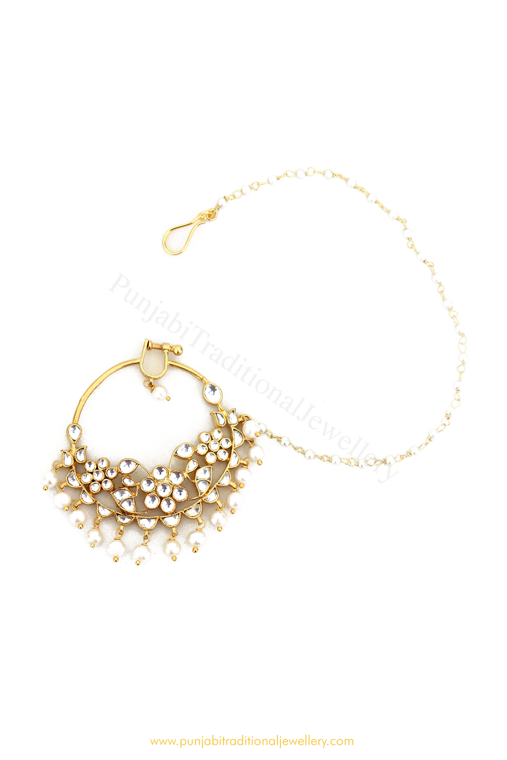 Gold Finished Kundan Pearl Nath By PTJ