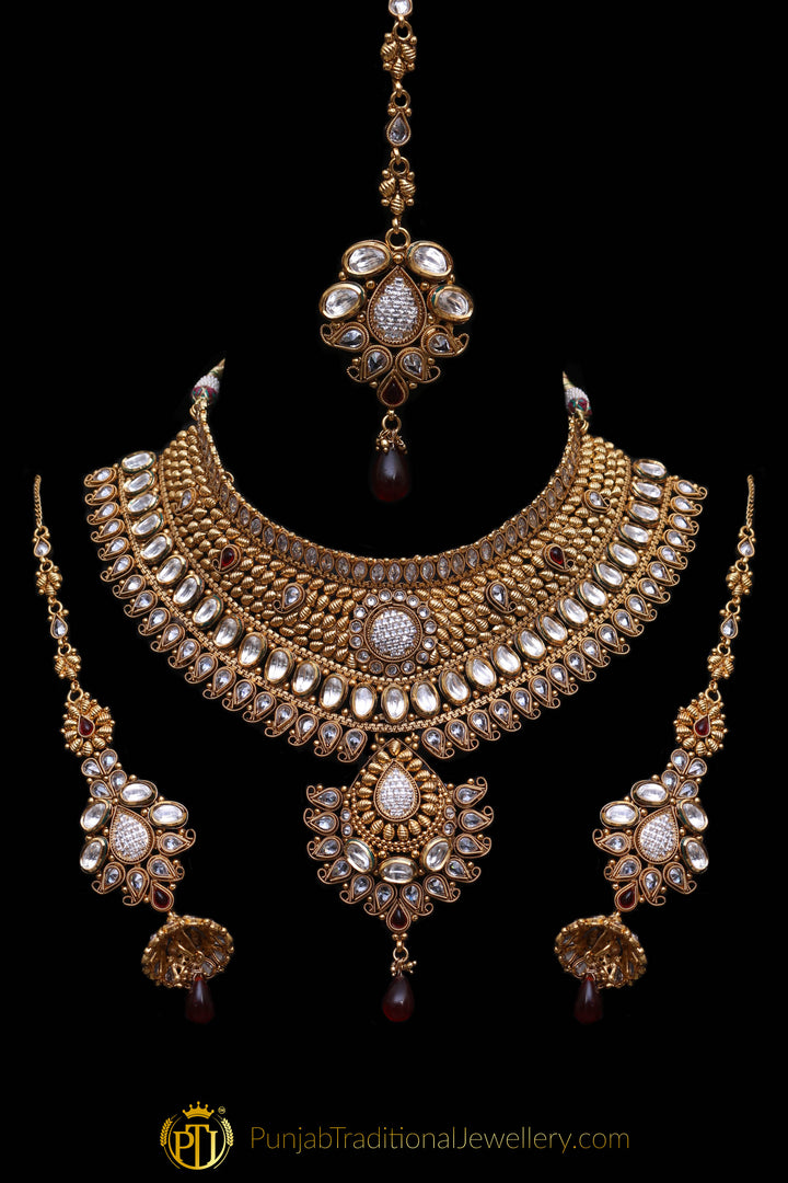 Gold Plated Polki Choker Necklace Set By Punjabi Traditional Jewellery