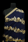 Pure Phulkari Dupatta With Golden & Navy Blue Color By Punjabi Traditional Jewellery