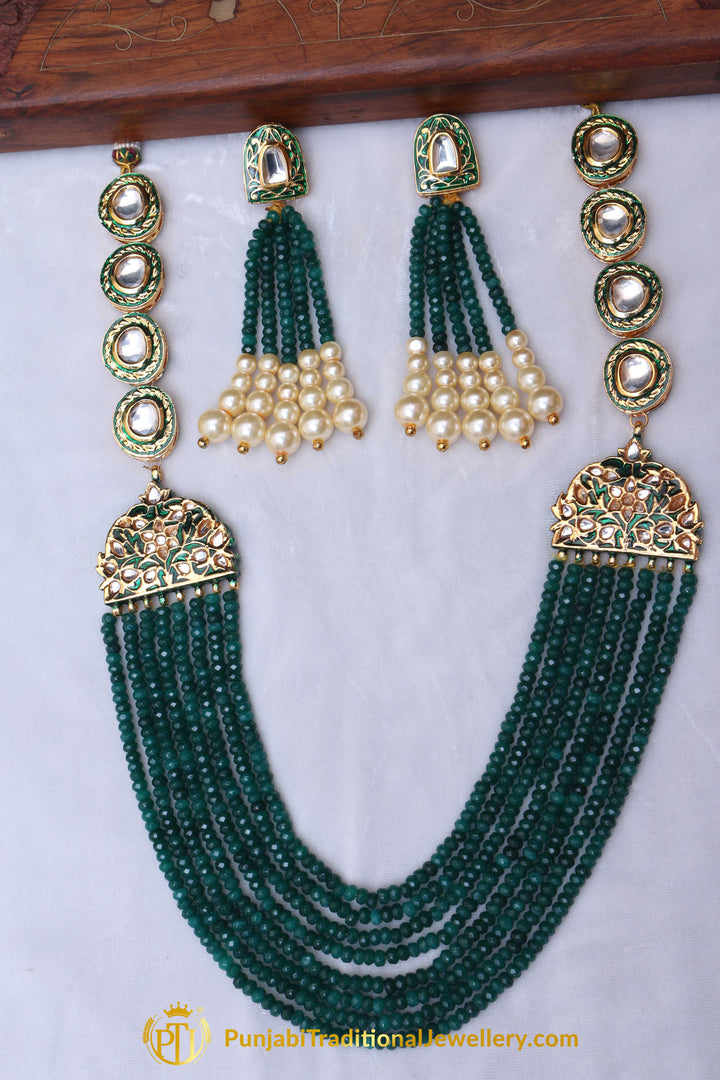Green Kundan Pearl Necklace Set By Punjabi Traditional Jewellery