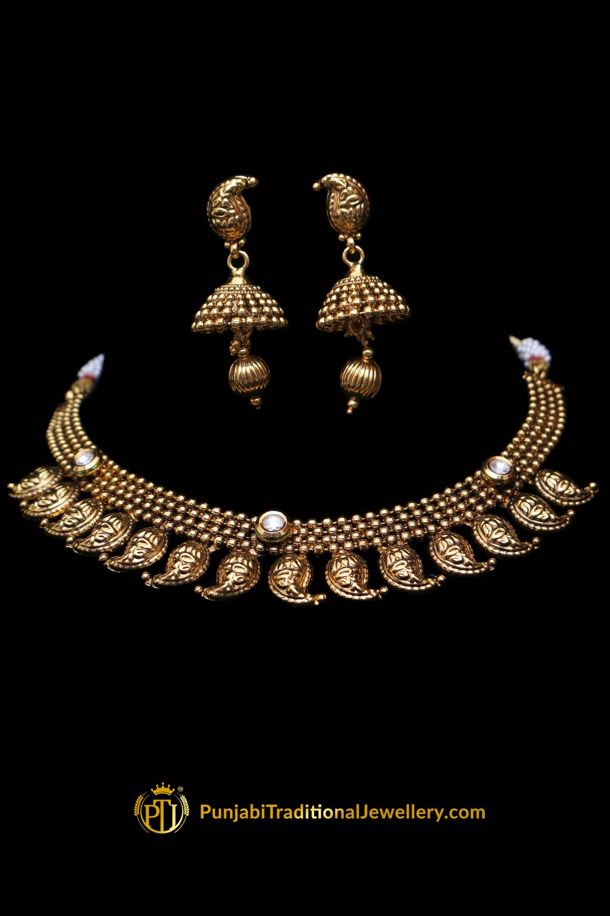 Antique Gold Necklace Set By Punjabi Traditional Jewellery