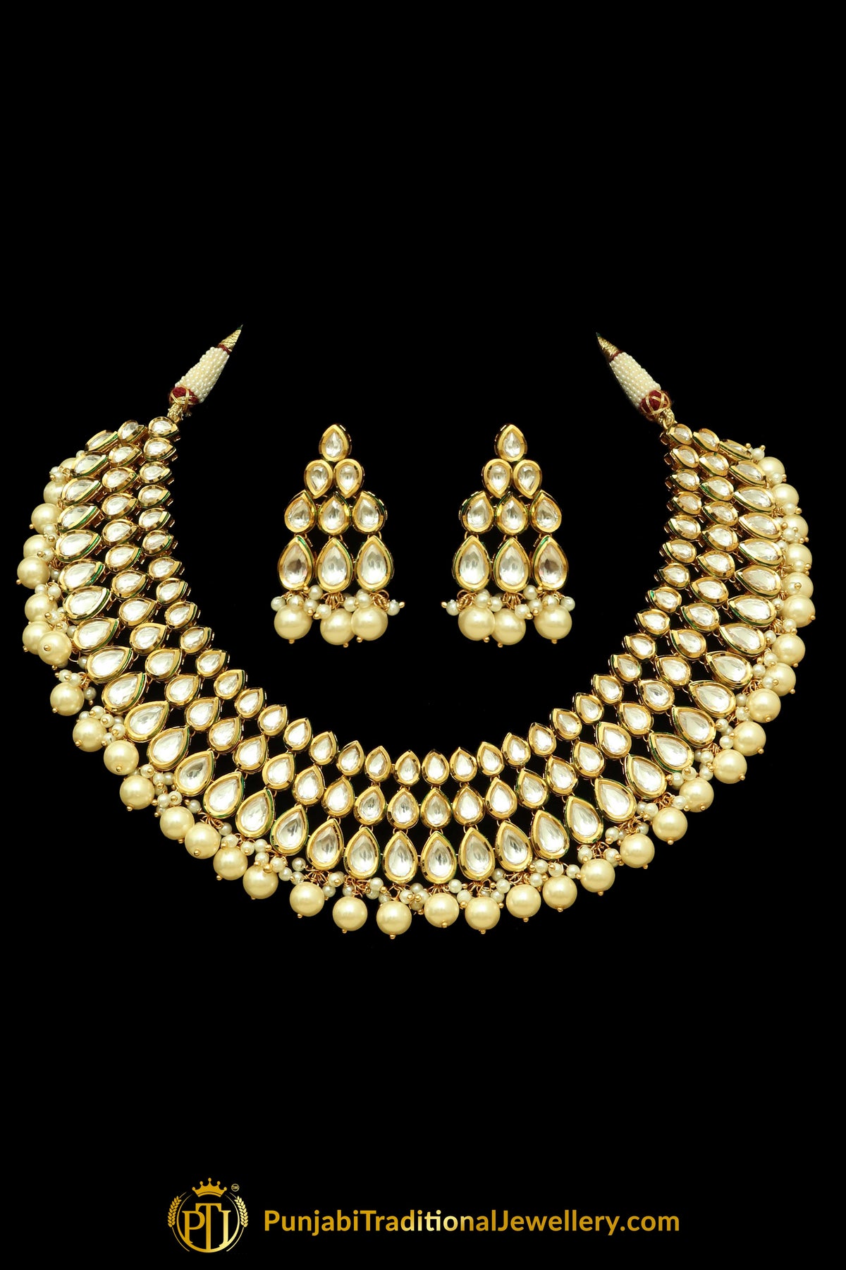 White Pearl & Kundan Necklace Set By Punjabi Traditional Jewellery