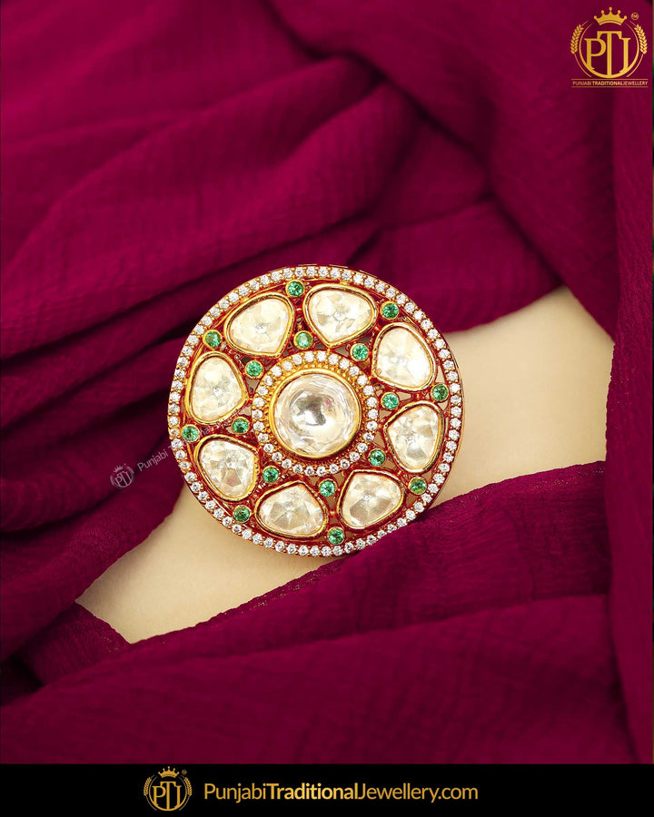 Gold Finished Rubby Kundan Ring | Punjabi Traditional Jewellery Exclusive