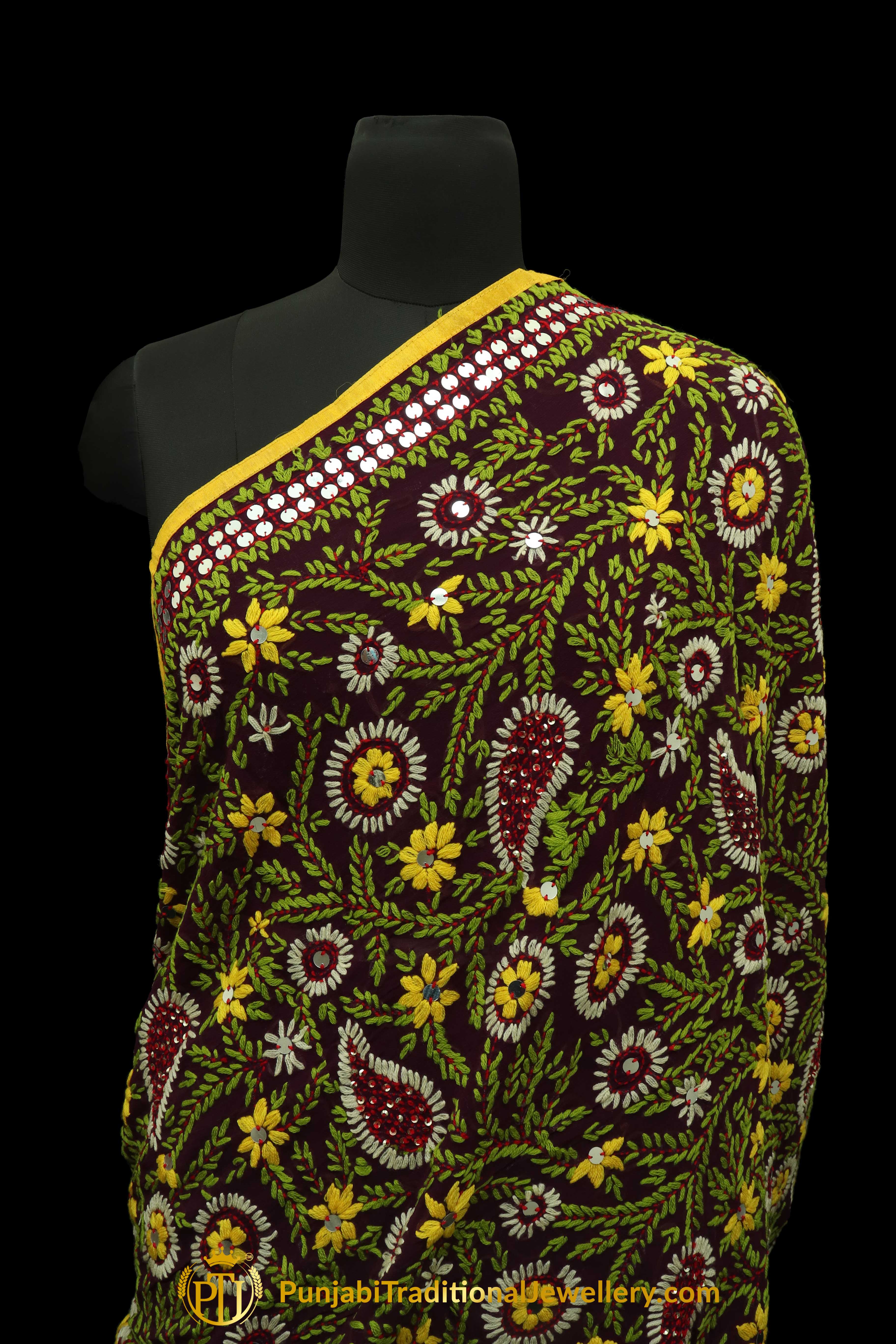 Multi Color Pure Phulkari Dupatta By Punjabi Traditional Jewellery