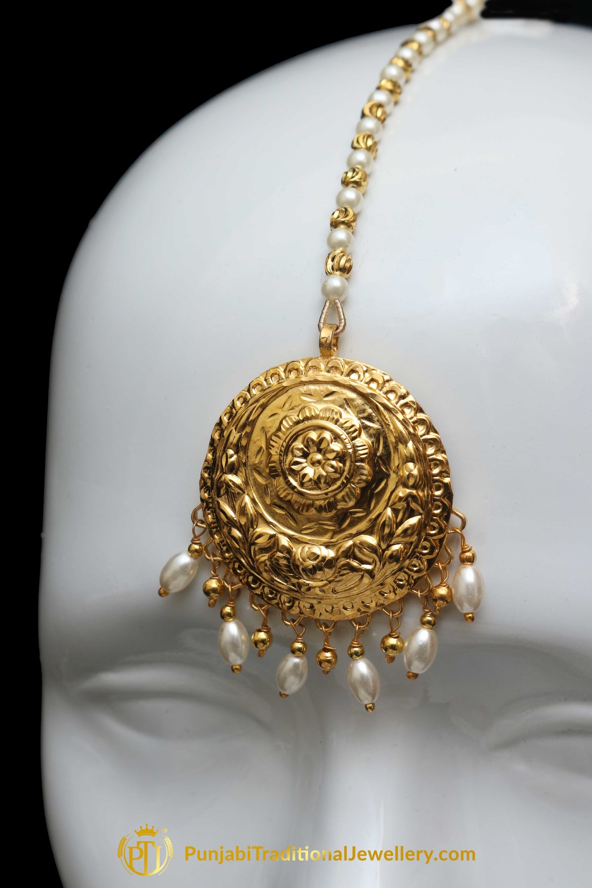 Golden Jadau Earring Tikka Set By Punjabi Traditional Jewellery