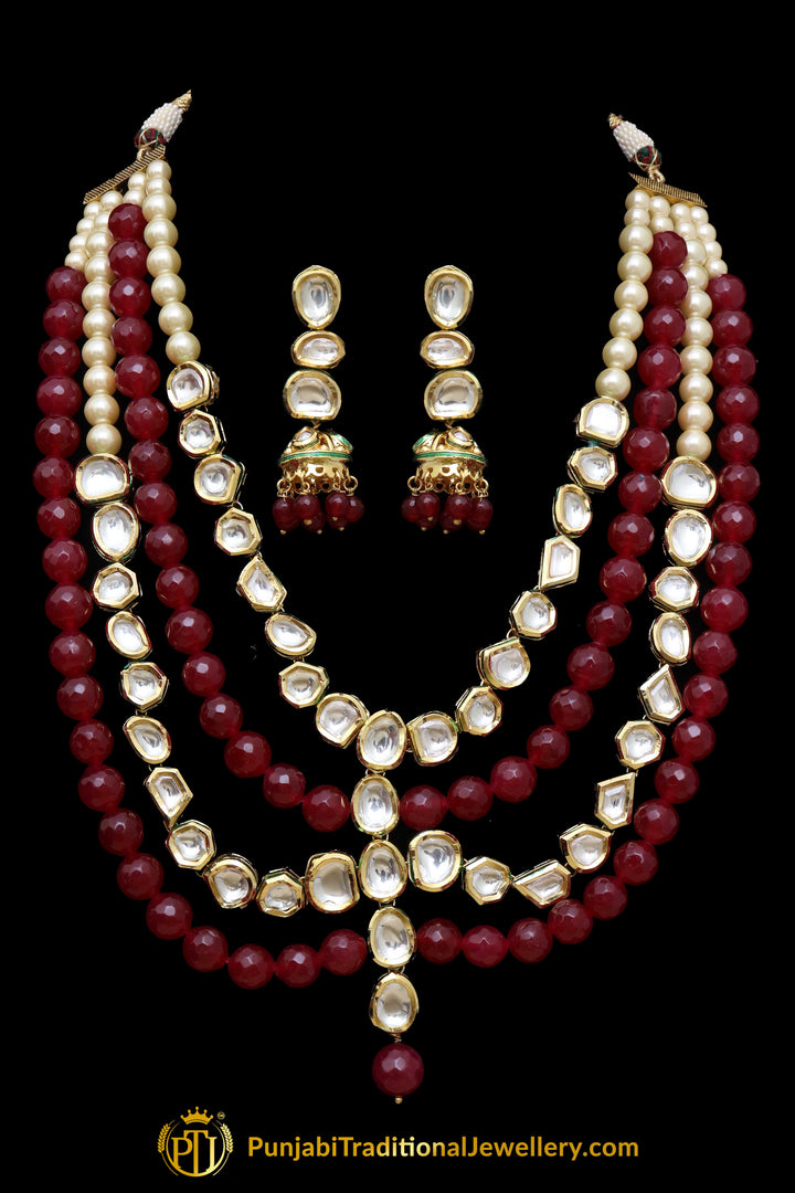 Rubby Kundan Necklace Set By Punjabi Traditional Jewellery