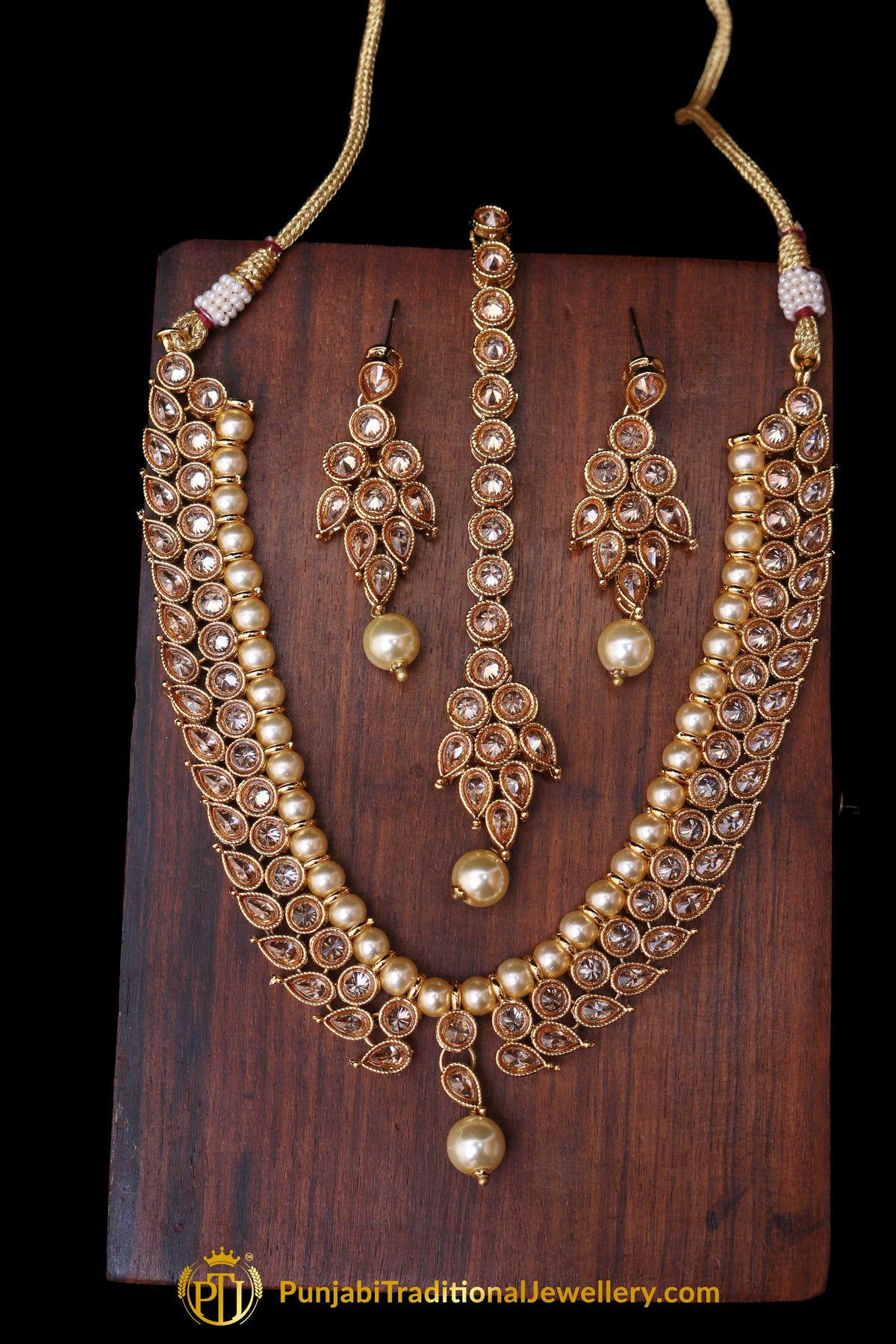 Pearl Champagne Stone Necklace Set By Punjabi Taditional Jewellery