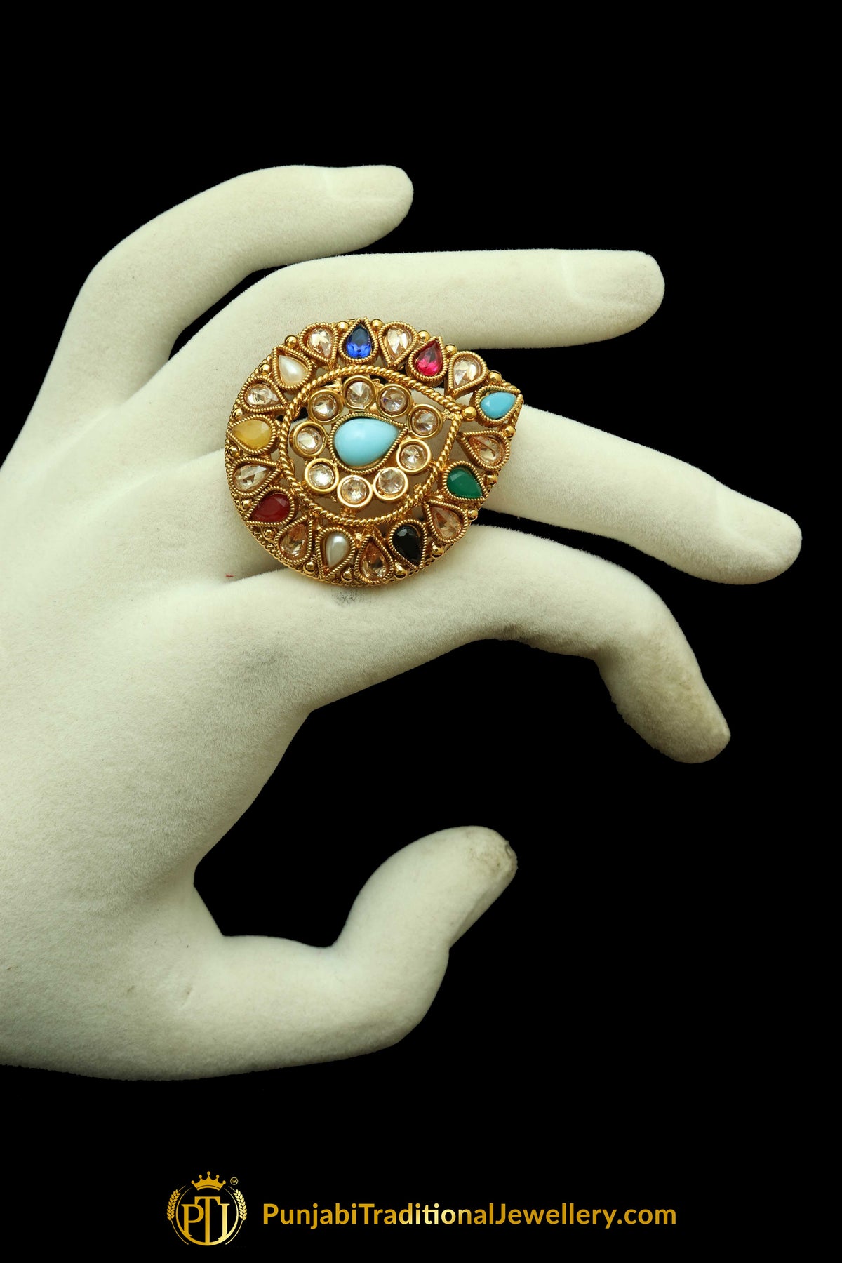 Multi Polki Ring By Punjabi Traditional Jewellery