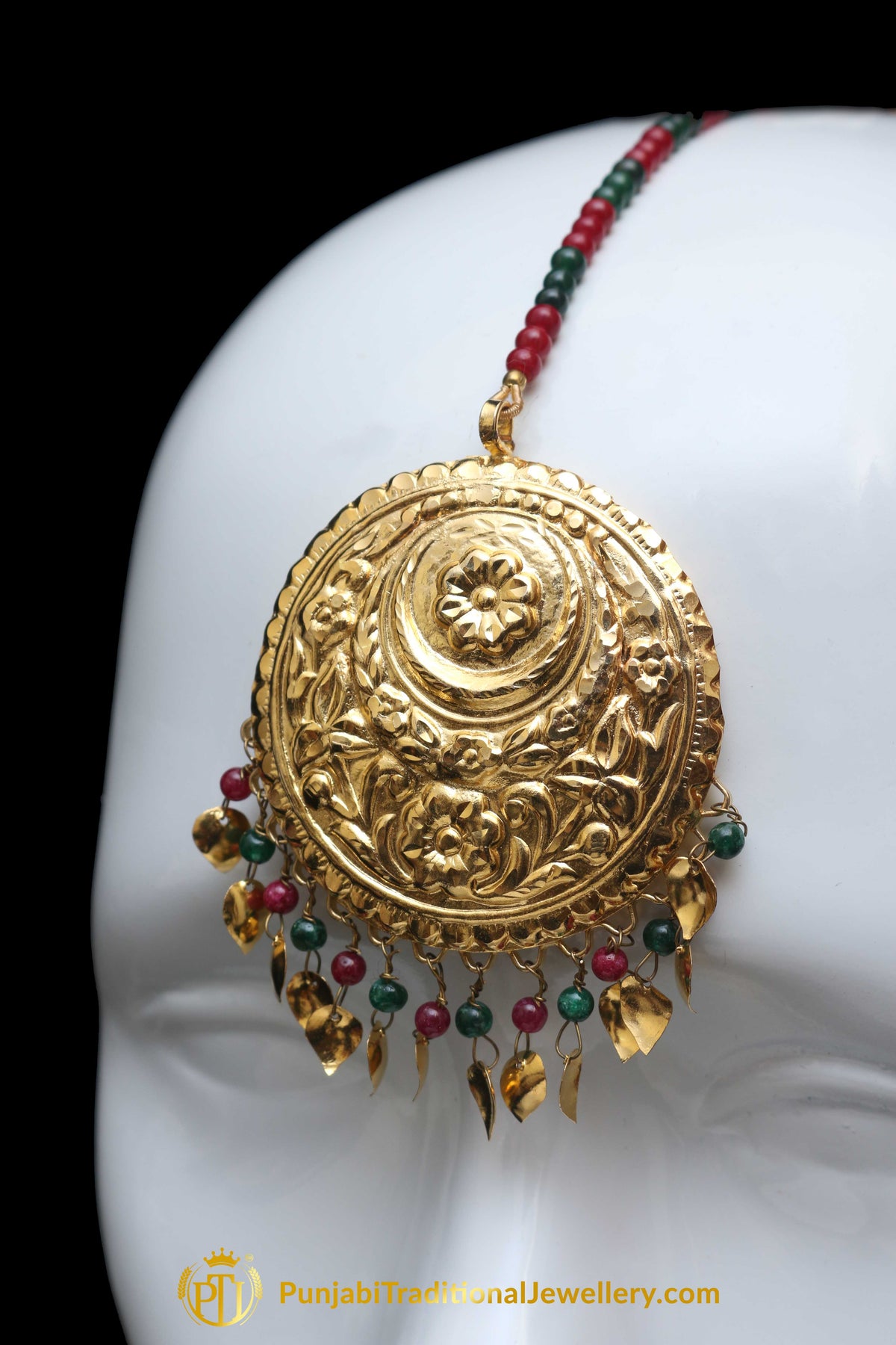 Red Green Pippal Patti Earring Tikka Set By Punjabi Traditional Jewellery