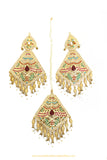 Gold Finished Navratan Jadau Earring Tikka Set By PTJ