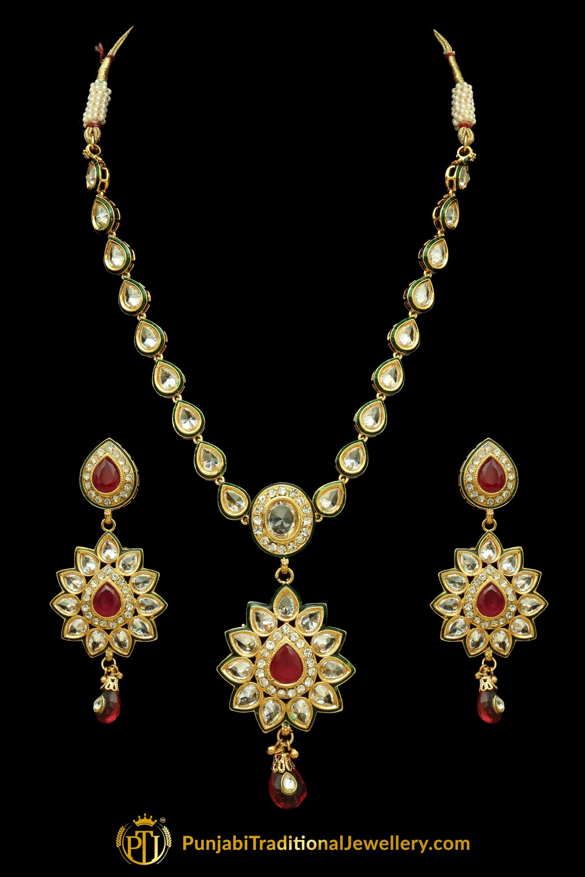 Red Polki Necklace Set By Punjabi Traditional Jewellery