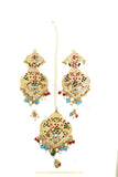 Gold Finished Navratan Jadau Earring Tikka Set By PTJ