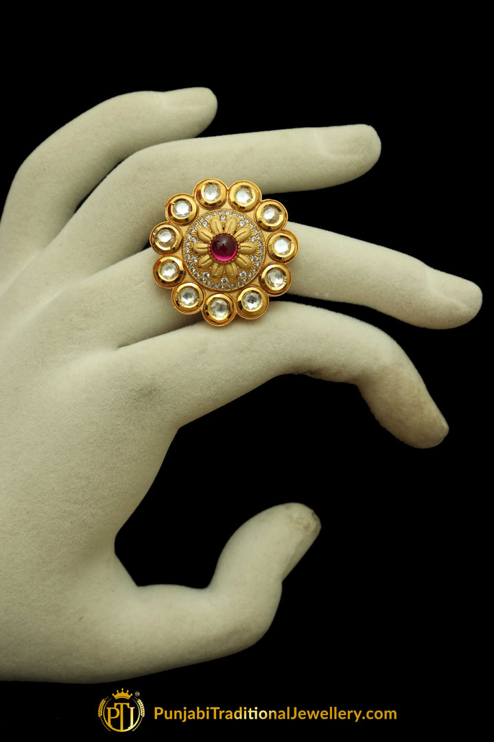 Matt Gold Polki Ring By Punjabi Traditional Jewellery