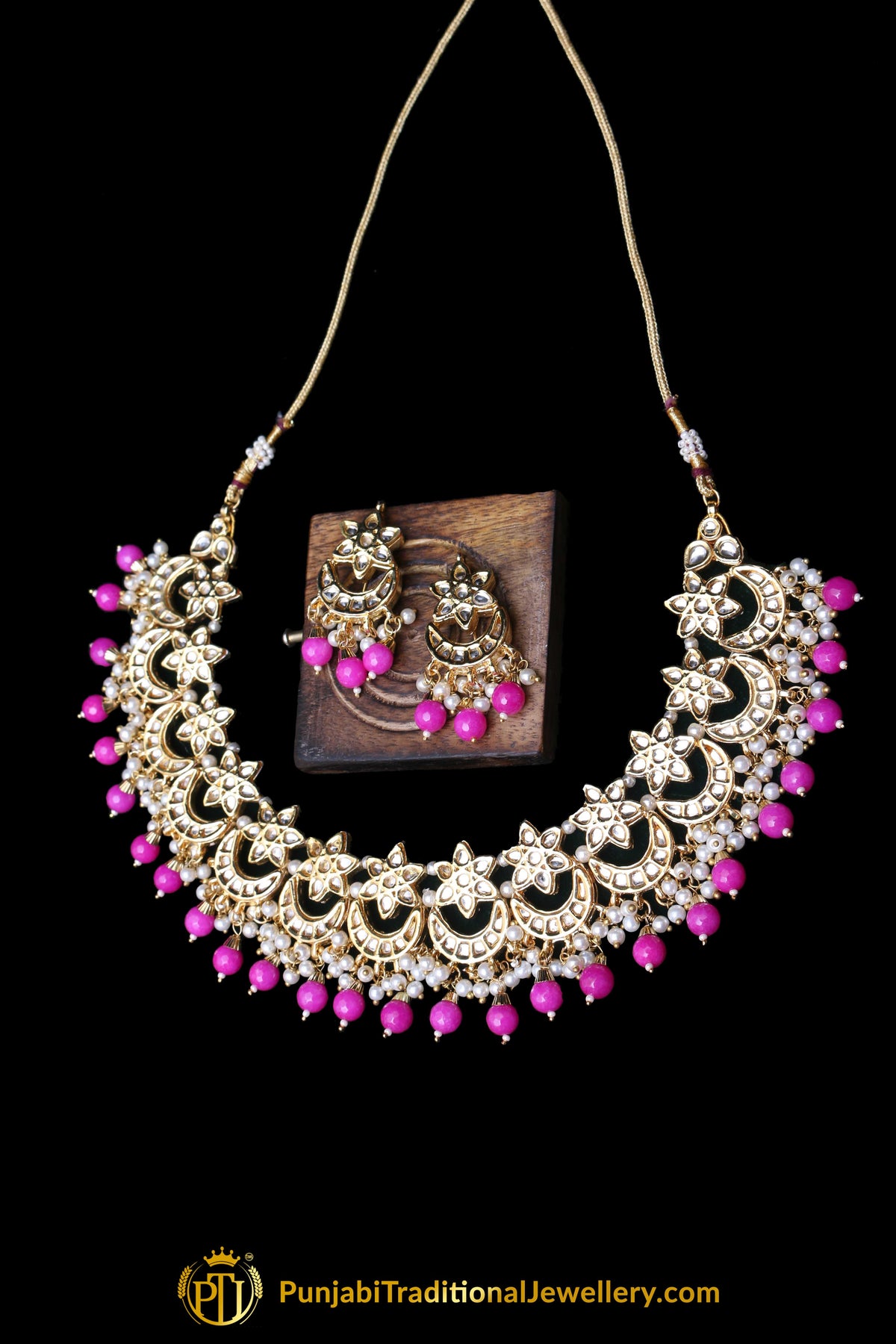 Pink Pearl Kundan Necklace Set Punjabi Traditional Jewellery