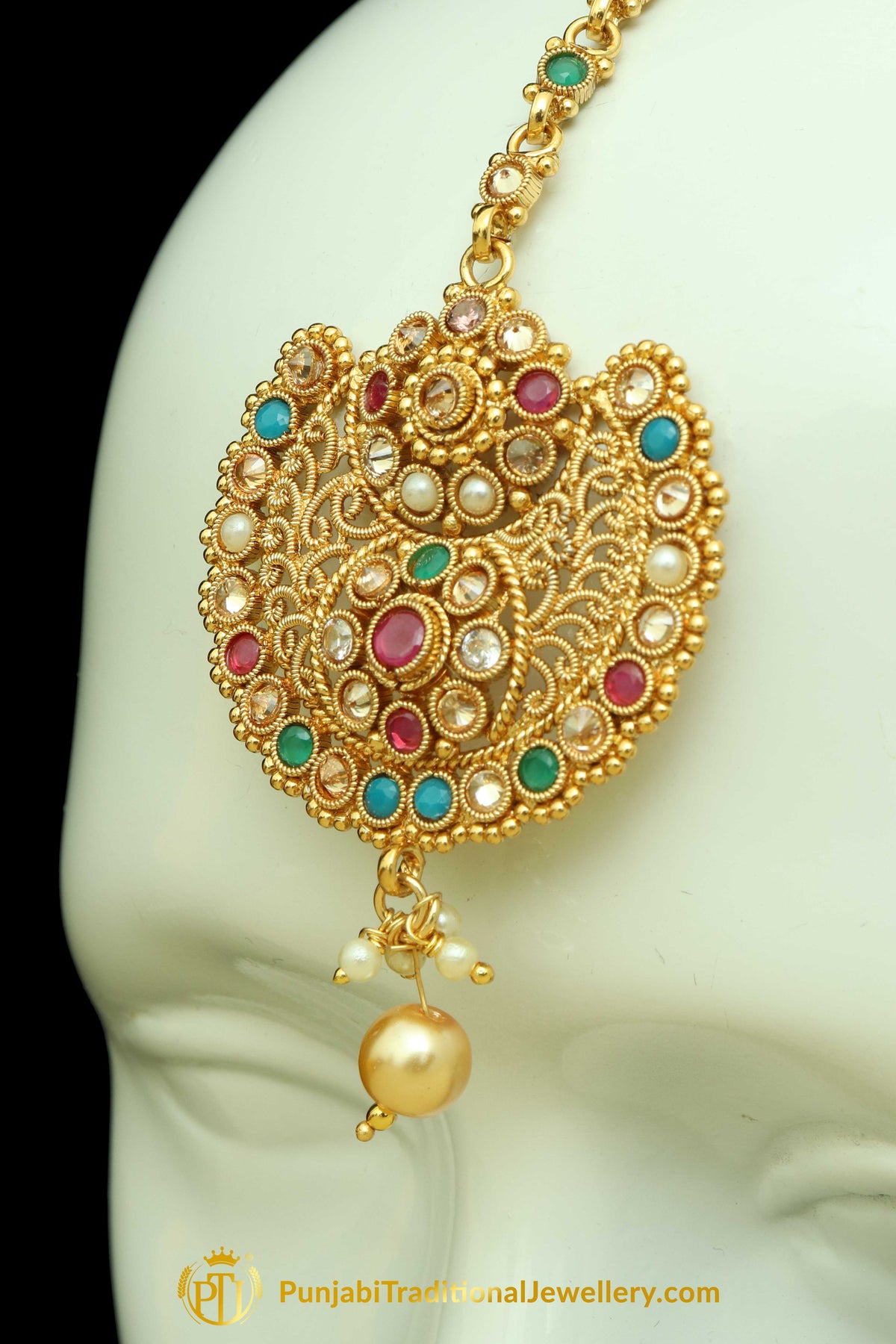Multi Polki Earrings Tikka Set By Punjabi Traditional Jewellery