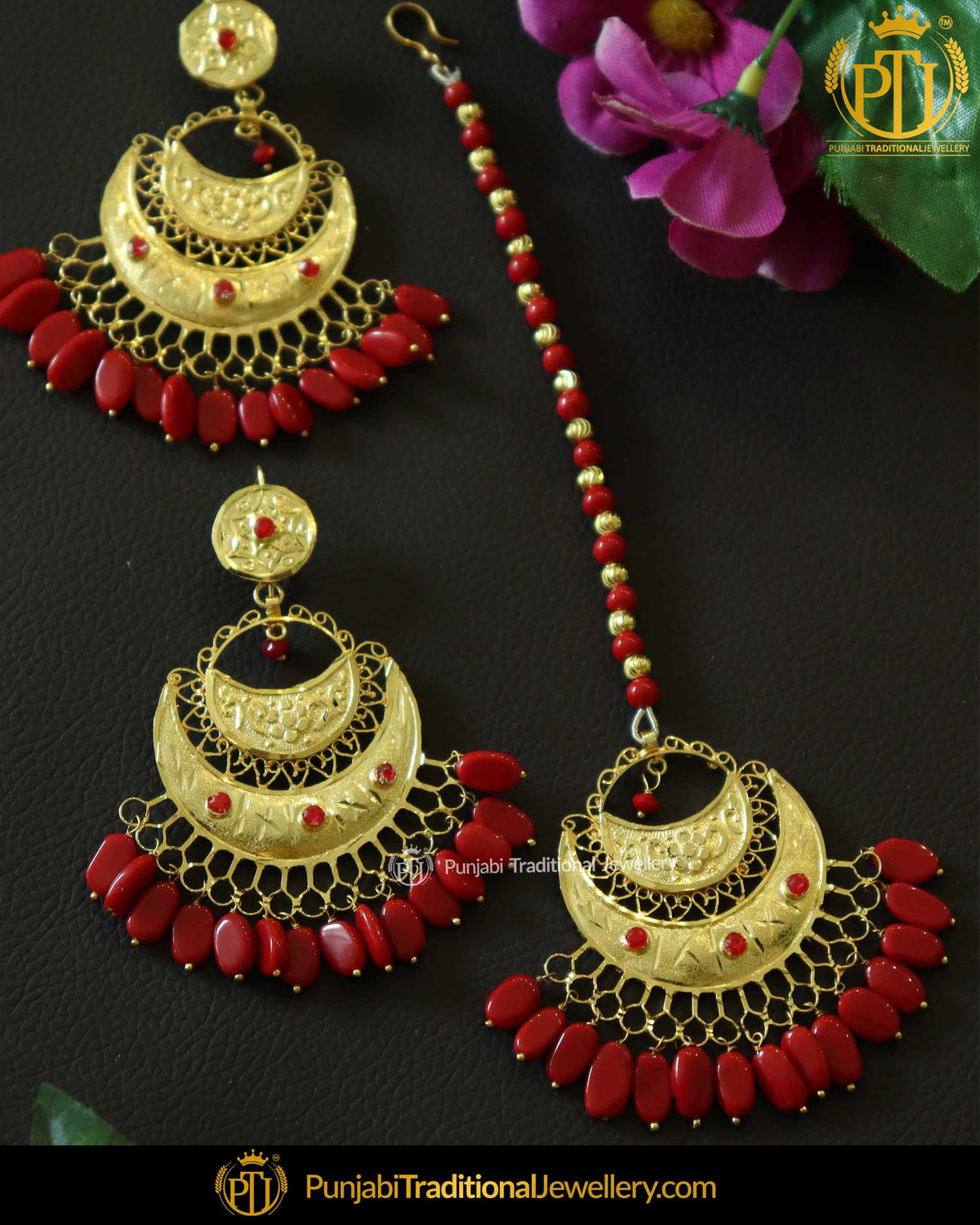 Red Earring Tikka Set | Punjabi Traditional Jewellery Exclusive