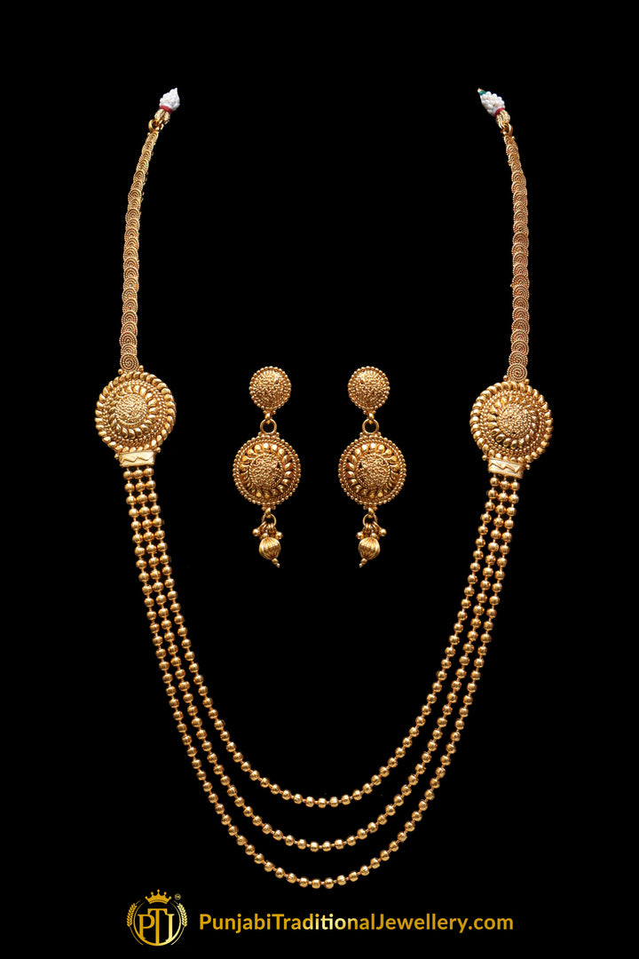 Golden Antique Gold Necklace Set By Punjabi Traditional Jewellery