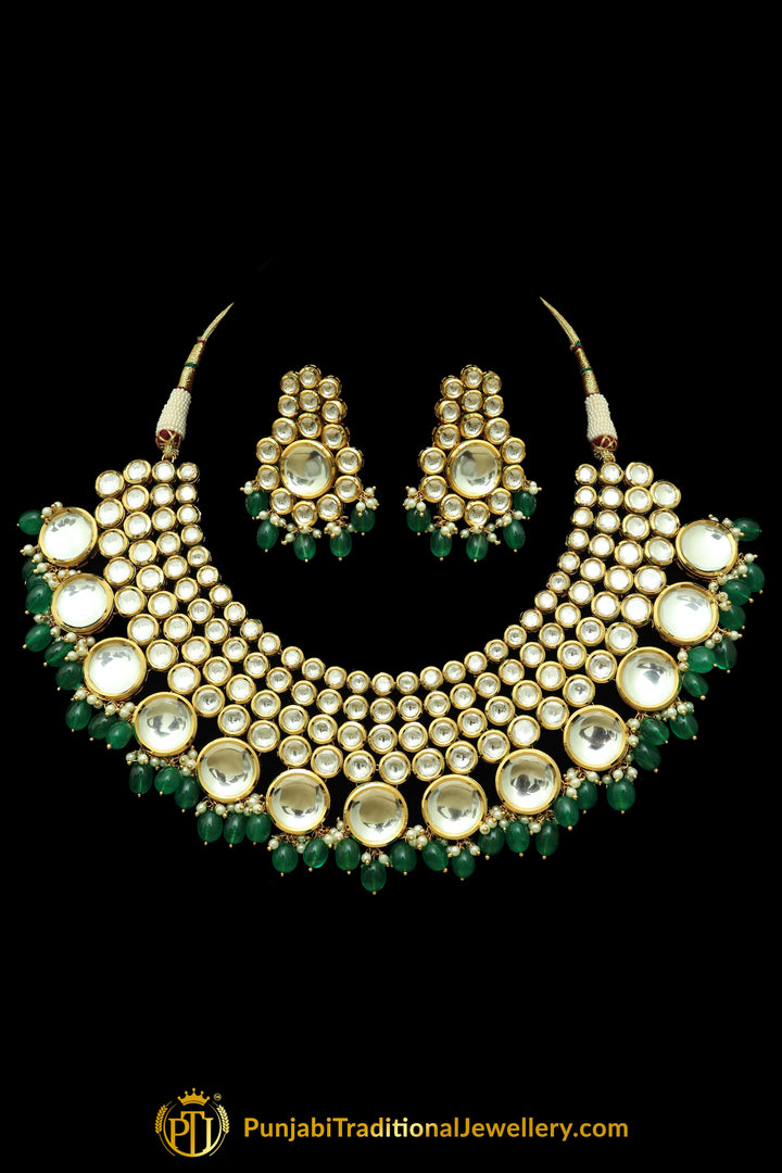 Green Kundan Necklace Set By Punjabi Taditional Jewellery