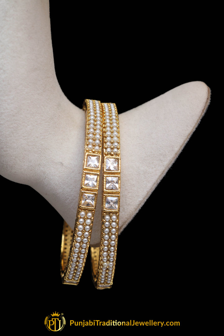 Pearl Polki Karra Bangles (Pair) By Punjabi Traditional Jewellery