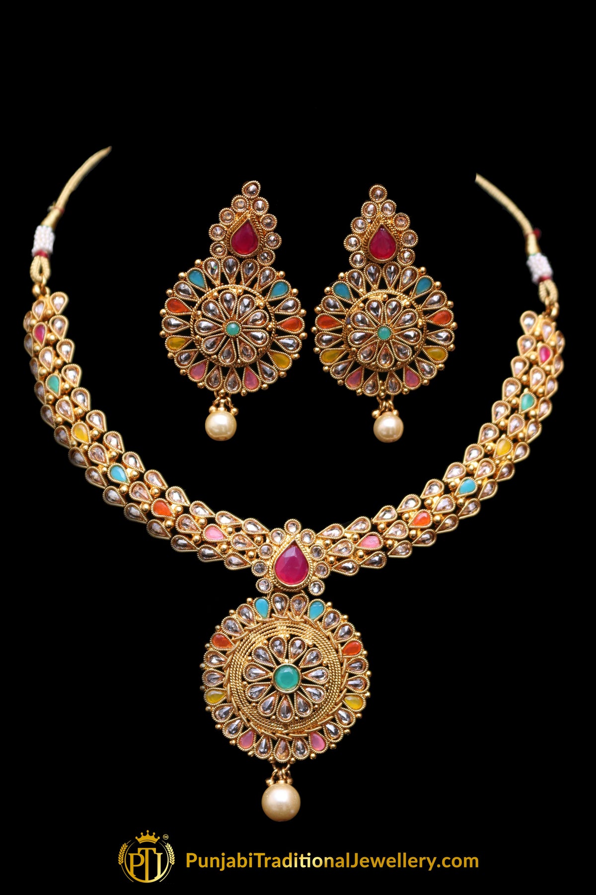 Multi Polki Necklace Set By Punjabi Traditional Jewellery