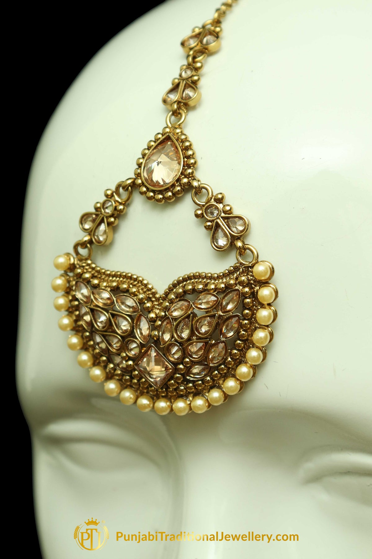 Gold Finished Champagne Stone Earring Tikka Set By Punjabi Traditional Jewellery
