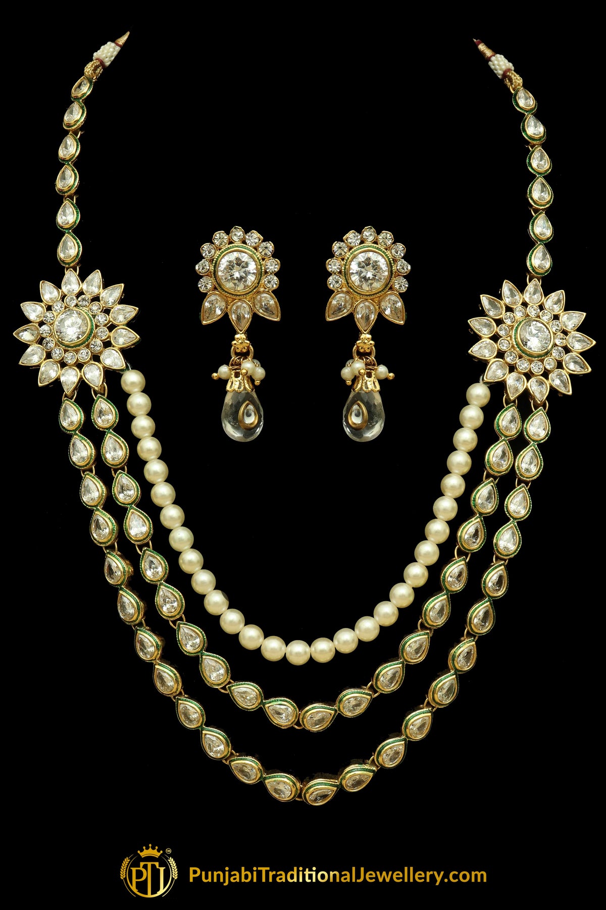 Polki Pearl Necklace Set By Punjabi Traditional Jewellery