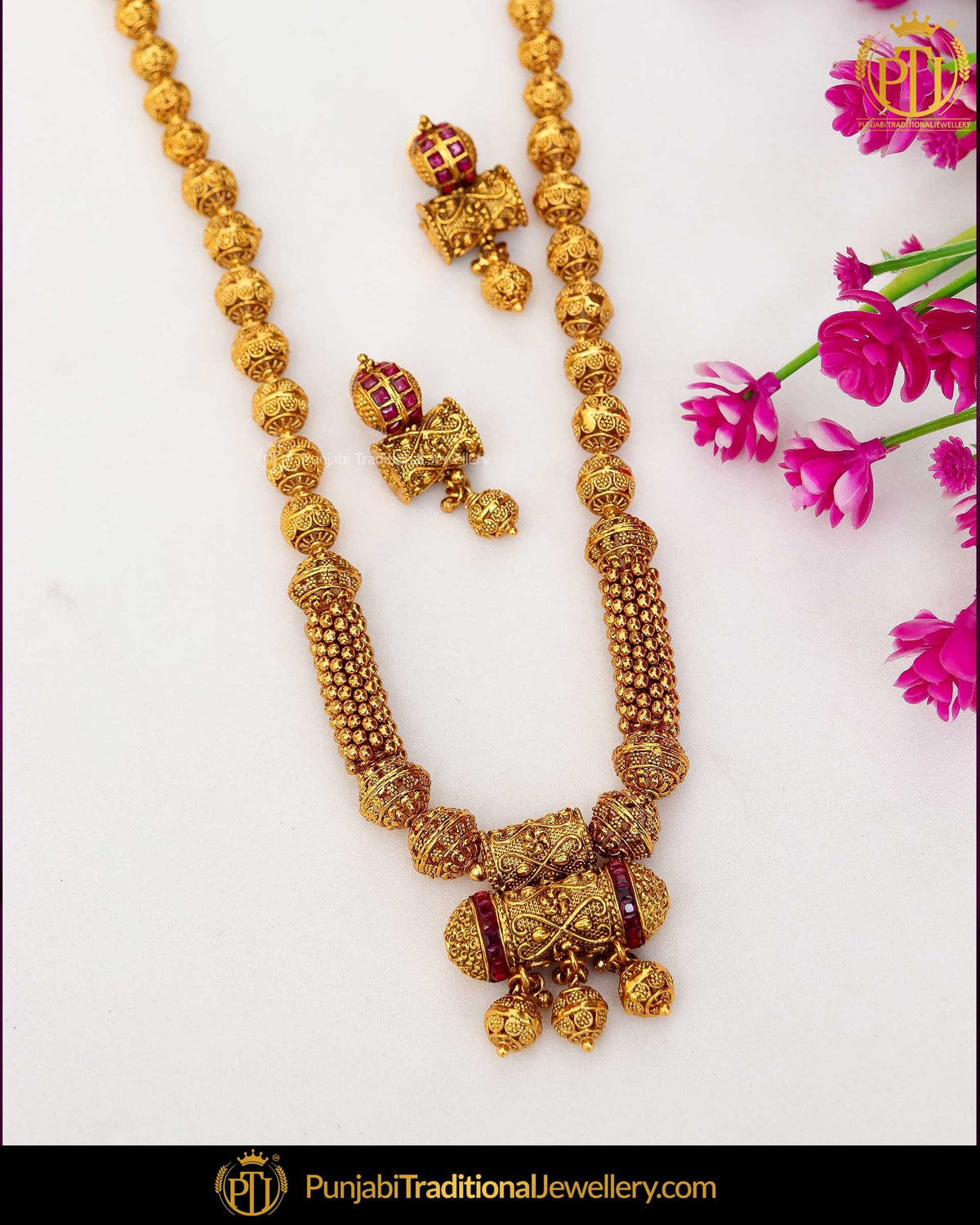Antique Gold Finished Rubby Johda long Set  | Punjabi Traditional Jewellery Exclusive