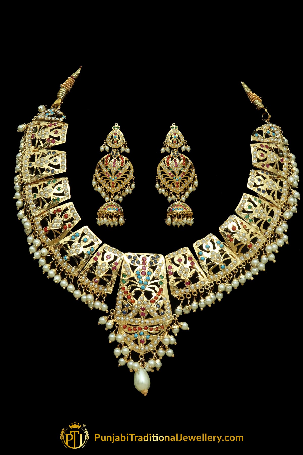 Multi Jadau Necklace Set By Punjabi Traditional Jewellery