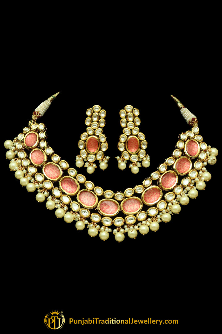Orange Pearl & Kundan Necklace Set By Punjabi Traditional Jewellery