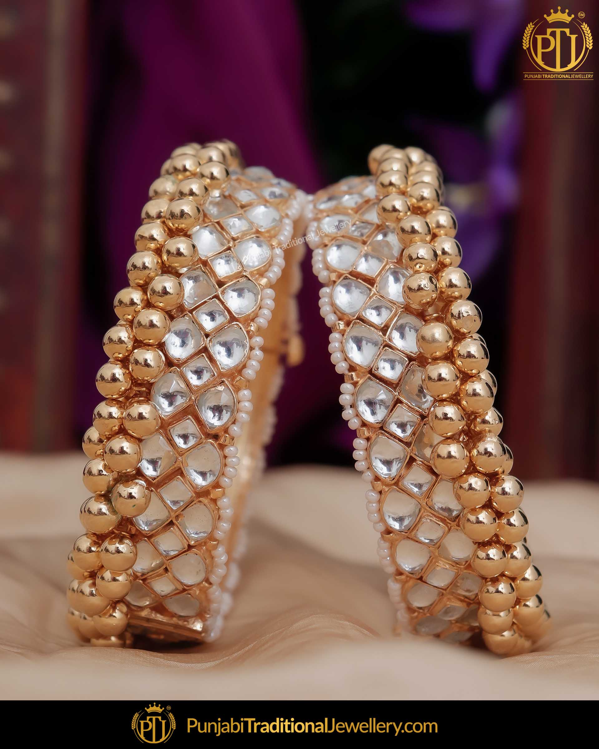Gold Finished Kundan Pearl Johda Karra Bangle | Punjabi Traditional Jewellery Exclusive