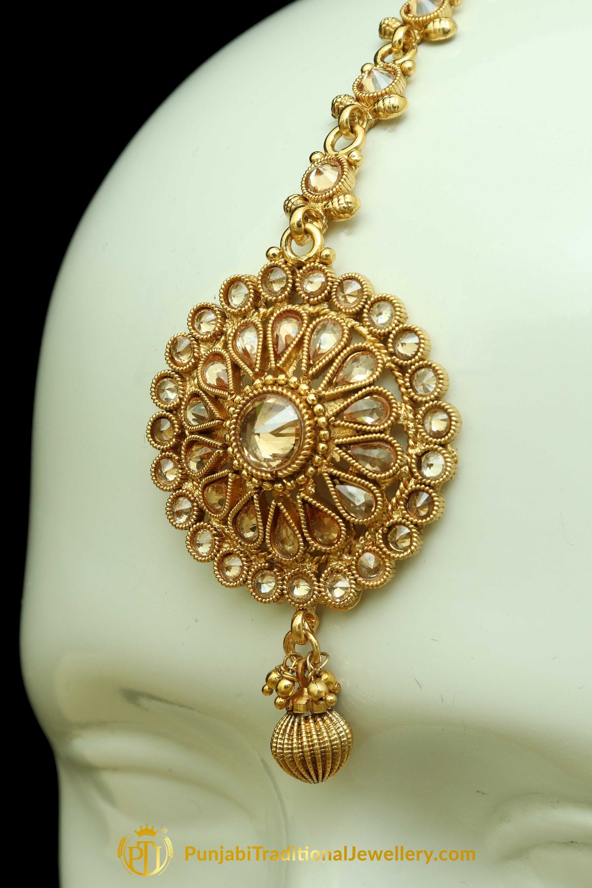 Golden Polki Earrings Tikka Set By Punjabi Traditional Jewellery