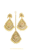 Gold Finished Navratan Jadau Earring Tikka Set By PTJ