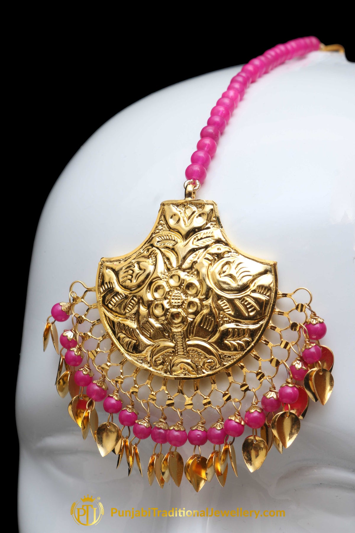 Pink Pippal Patti Earring Tikka Set By Punjabi Traditional Jewellery