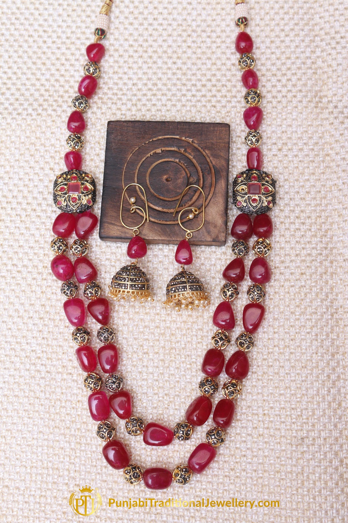 Red Mala Necklace Set By Punjabi Traditional Jewellery