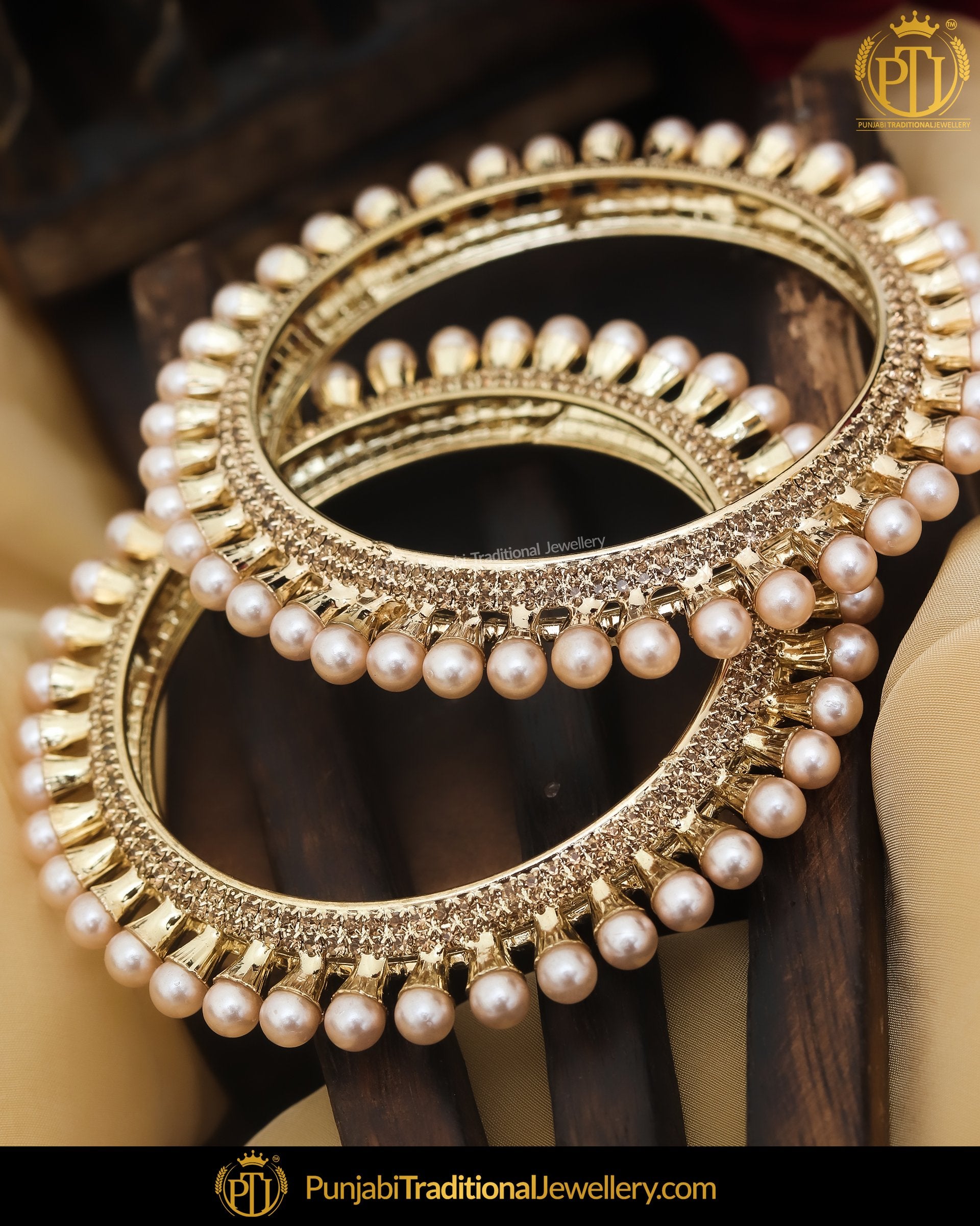 Silver Jercon Pearl Karra Bangles  (Both Hand Pair) | Punjabi Traditional Jewellery Exclusive