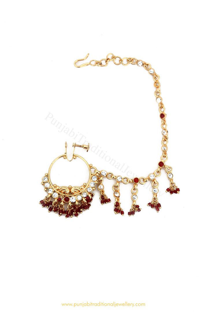 Gold Finished Rubby Stone Nath By PTJ