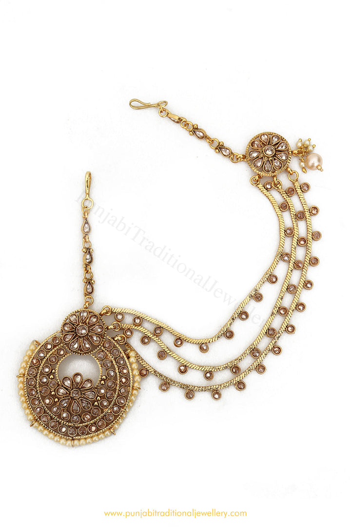 Antique Gold Finished Champagne Stone Matha Patti By PTJ Exclusive