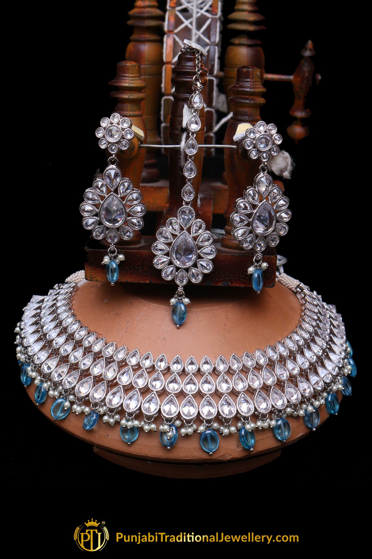 Firozi Polki Necklace Set By Punjabi Traditional Jewellery