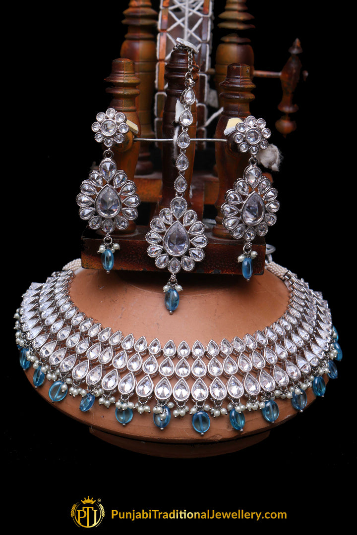 Firozi Polki Necklace Set By Punjabi Traditional Jewellery