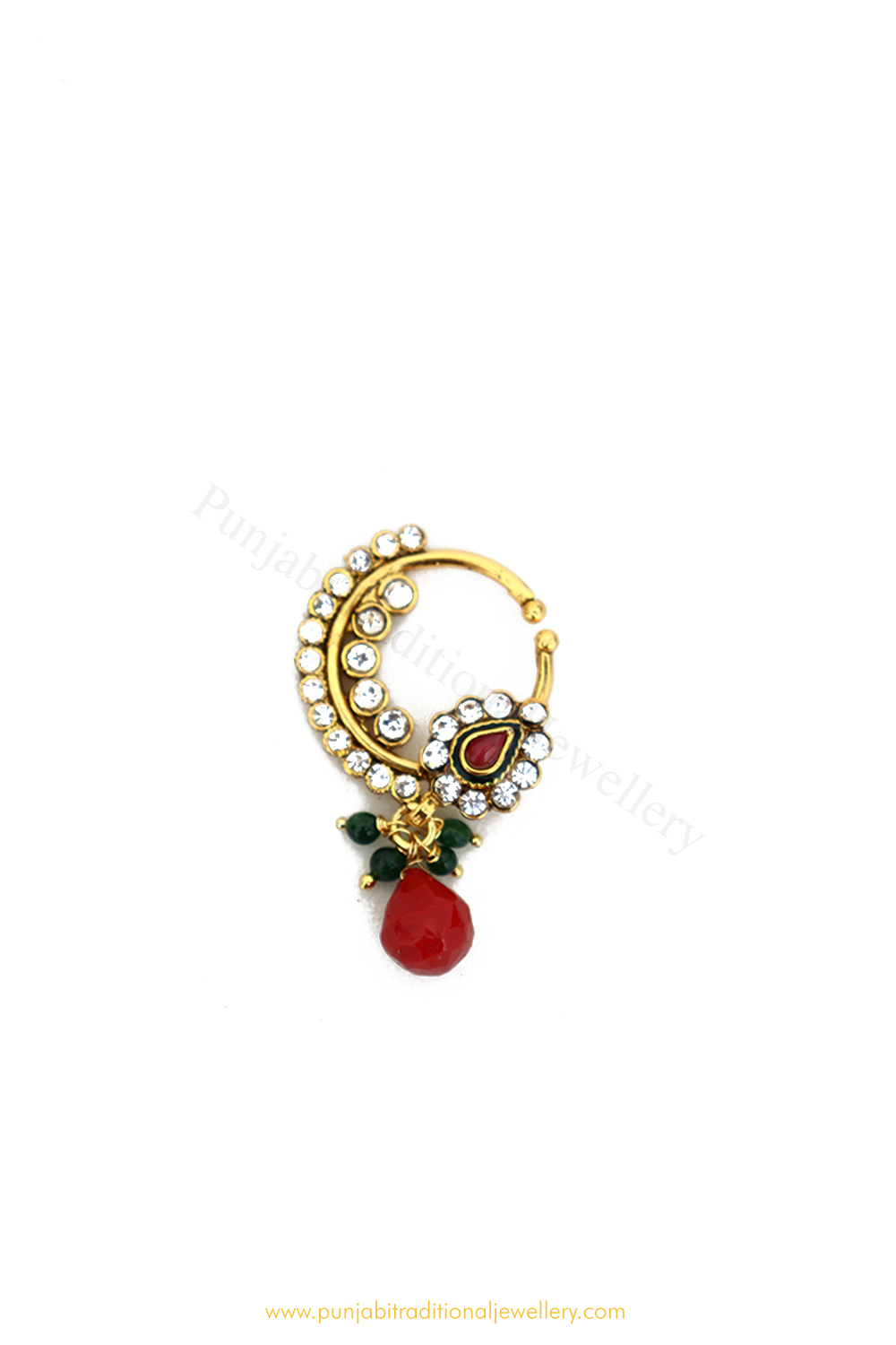 Gold Finished Rubby Emerald Stone Nath By PTJ