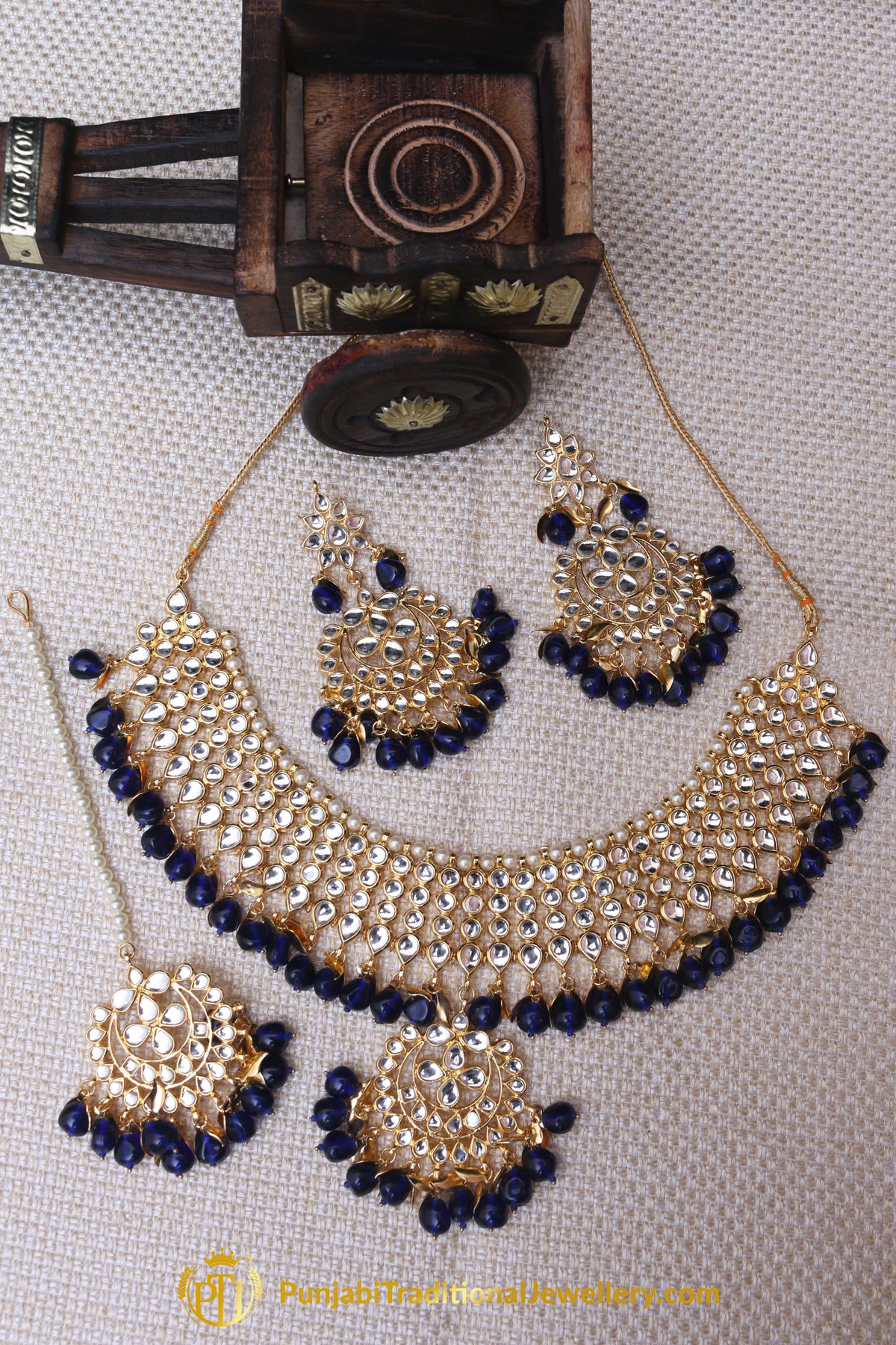 Blue Pearl Kundan Necklace Set Punjabi Traditional Jewellery