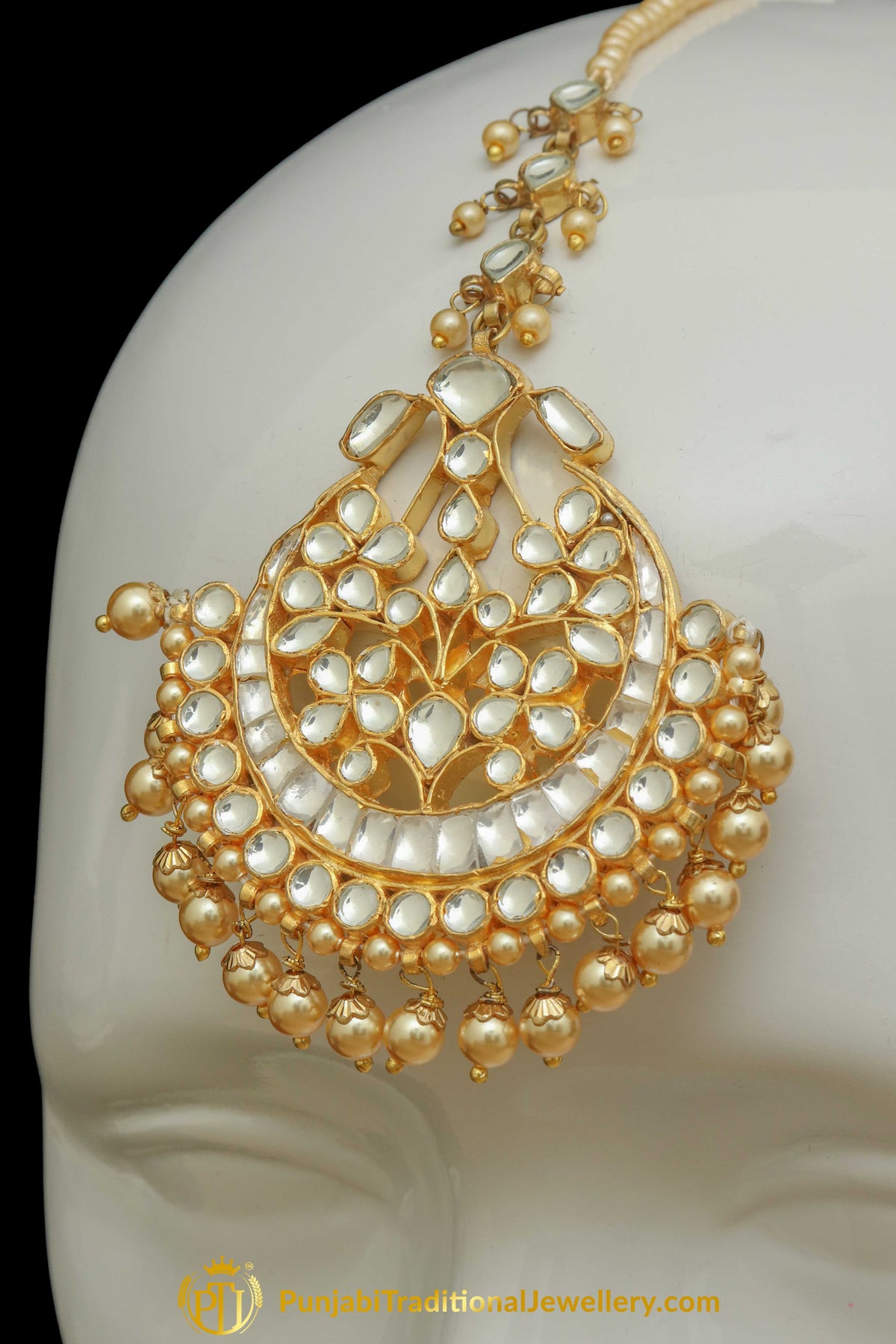 Golden Kundan Pearl Earring Tikka Set | Punjabi Traditional Jewellery Exclusive