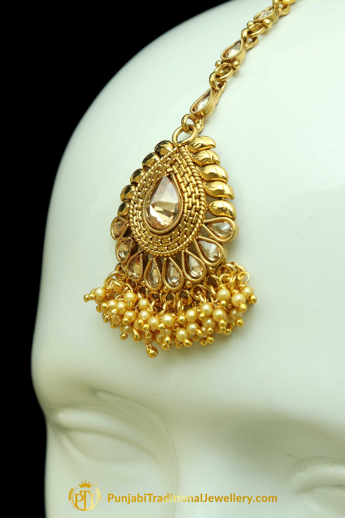 Golden Polki Earrings Tikka Set By Punjabi Traditional Jewellery