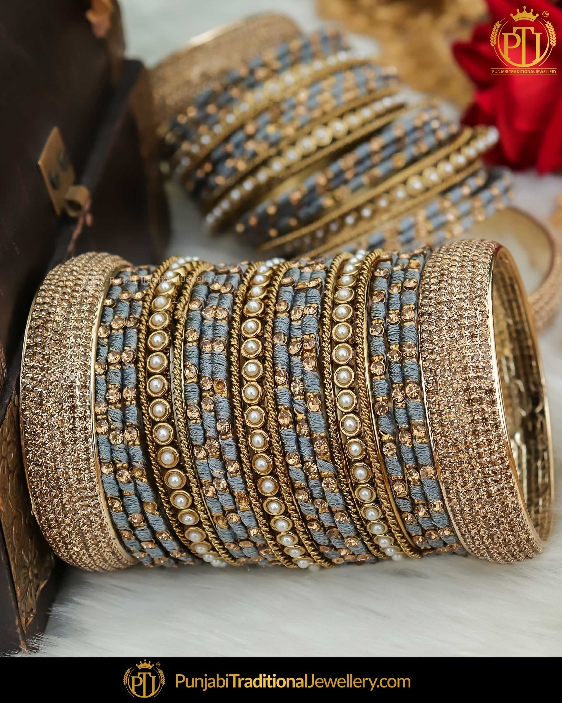 Gray pearl thread bangles set Bangle Set (Both Hand Pair) | Punjabi Traditional Jewellery Exclusive