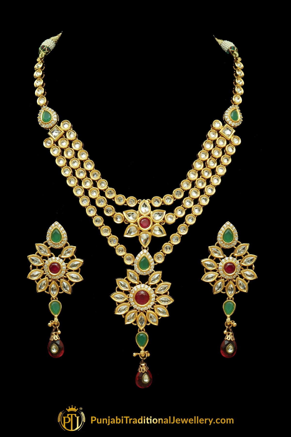Rubby Panna Polki Necklace Set By Punjabi Traditional Jewellery