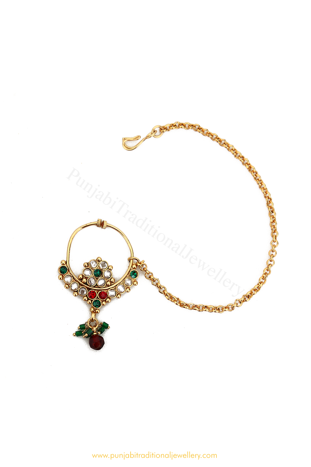Gold Finished Rubby Emerald Polki Nath By PTJ