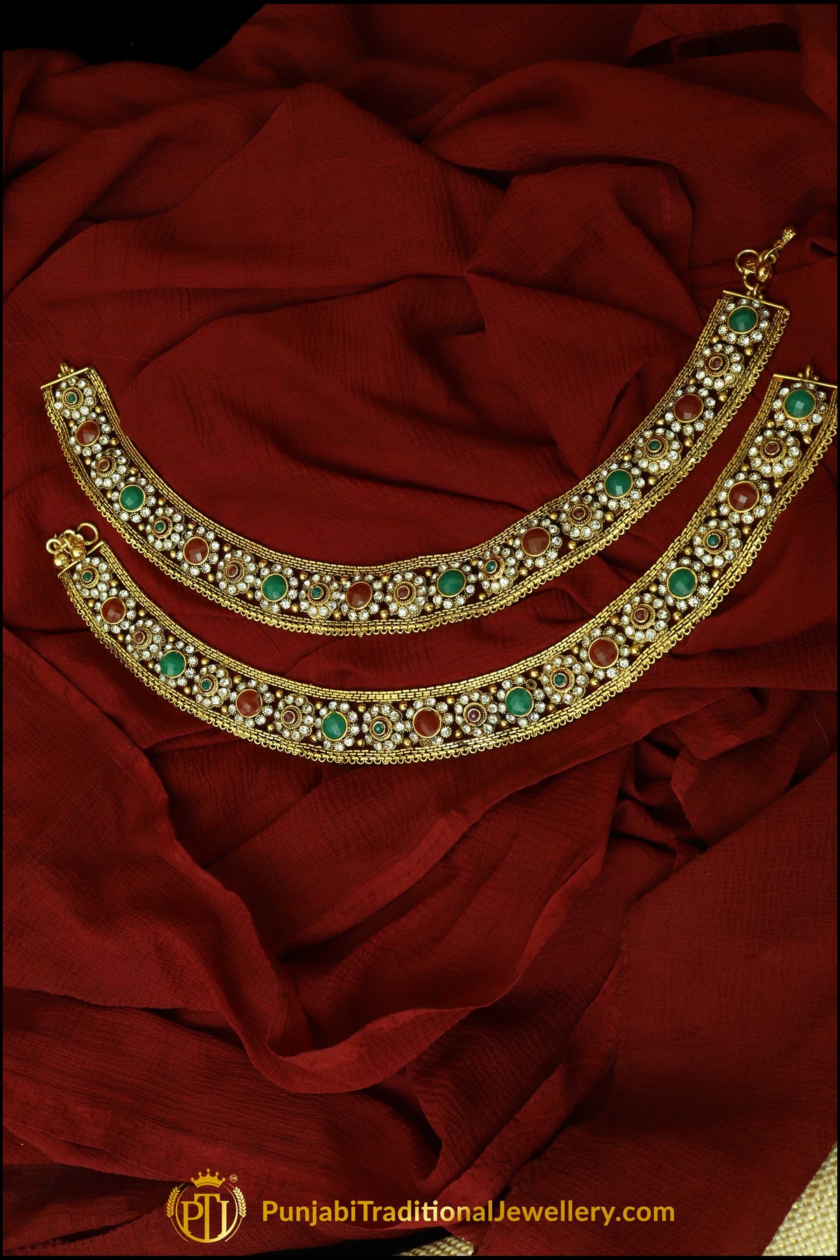 Rubby Panna Polki Payal By Punjabi Traditional Jewellery